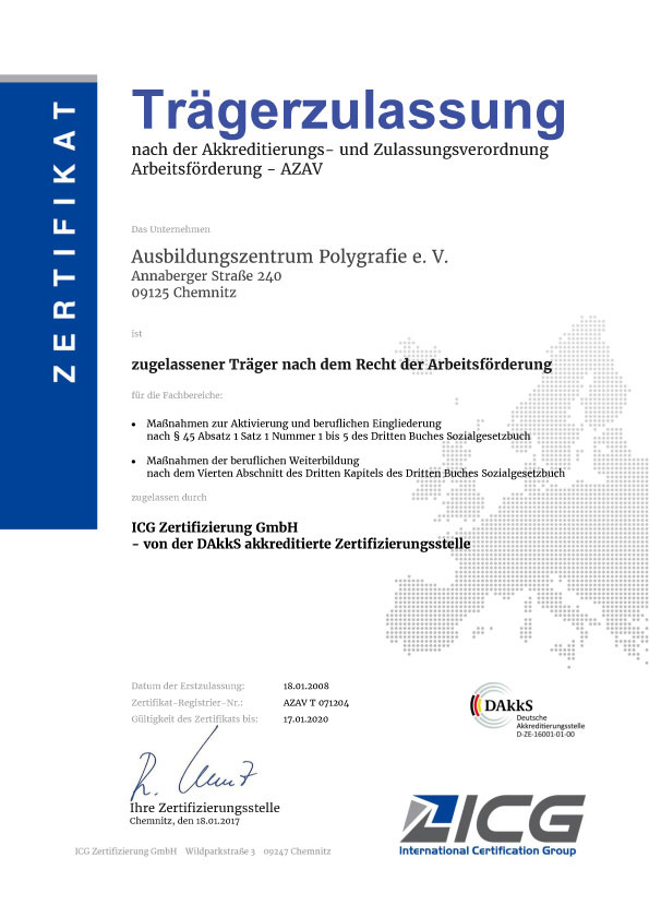 Zertifikat AZAV Trägerzulassung